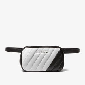 New Michael Kors Rose Belt bag Quilted Polyurethane blend Optic White Black Grey